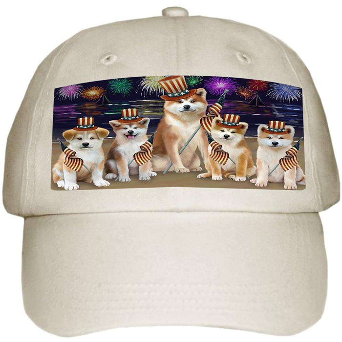 4th of July Independence Day Firework Akitas Dog Ball Hat Cap HAT59886