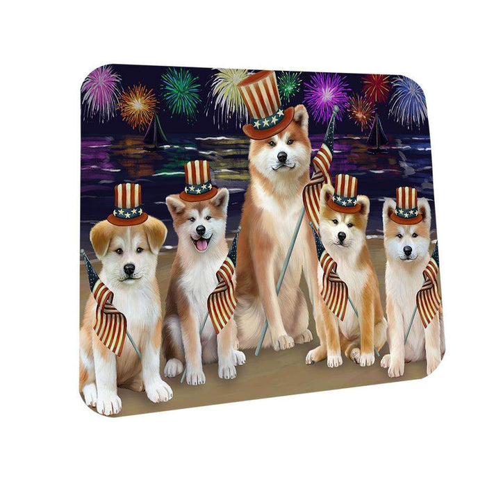 4th of July Independence Day Firework Akitas Dog Coasters Set of 4 CST52348