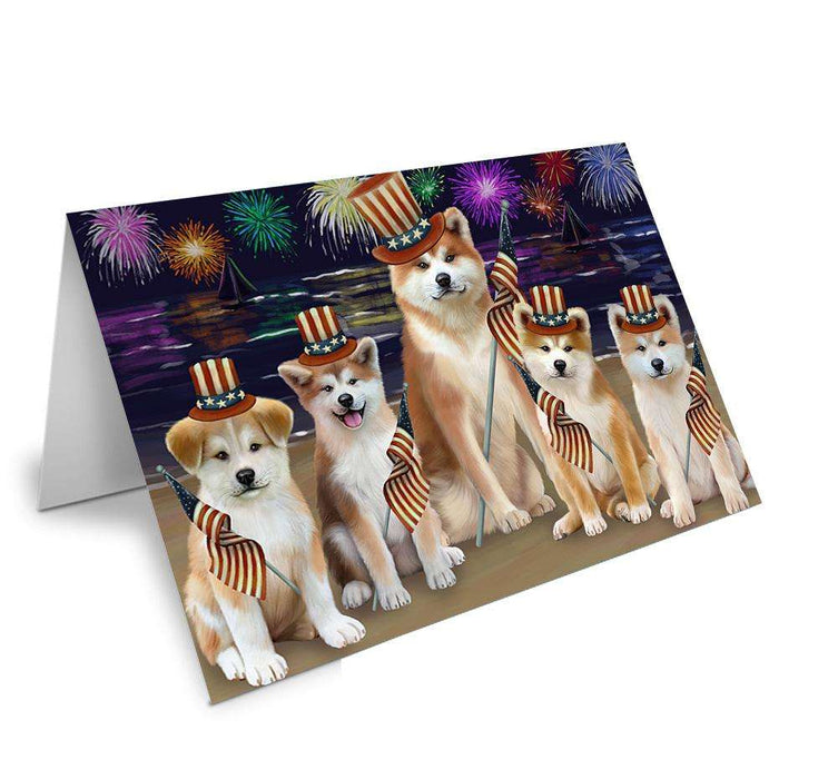 4th of July Independence Day Firework Akitas Dog Handmade Artwork Assorted Pets Greeting Cards and Note Cards with Envelopes for All Occasions and Holiday Seasons GCD61196