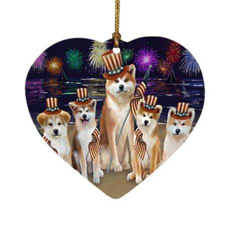 4th of July Independence Day Firework Akitas Dog Heart Christmas Ornament HPOR51999