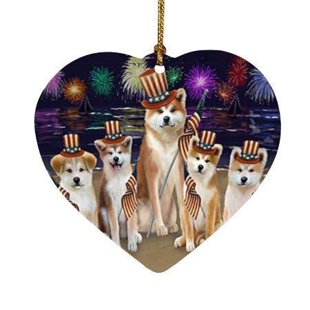 4th of July Independence Day Firework Akitas Dog Heart Christmas Ornament HPOR52389