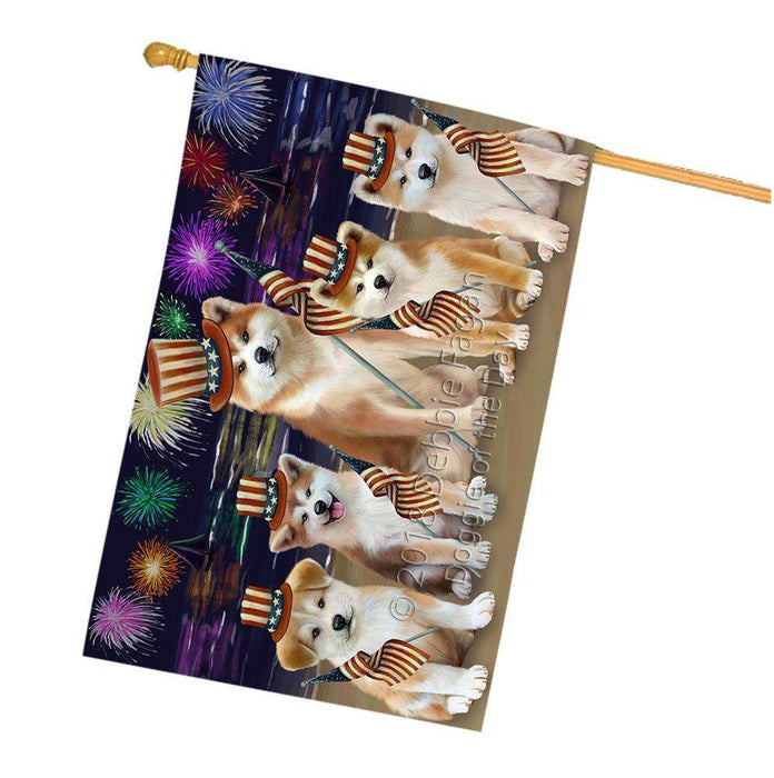 4th of July Independence Day Firework Akitas Dog House Flag FLG52132