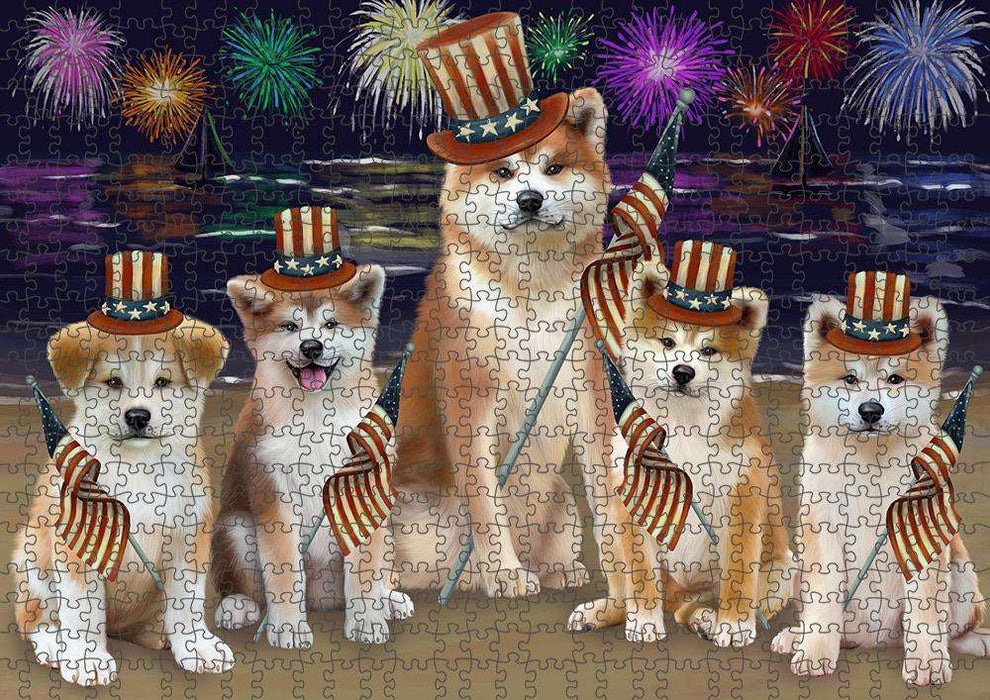 4th of July Independence Day Firework Akitas Dog Puzzle with Photo Tin PUZL61098