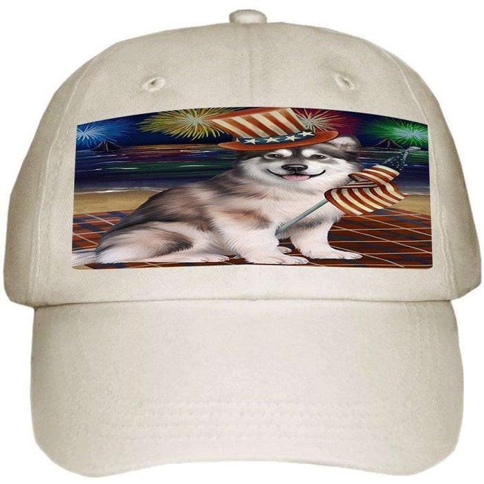 4th of July Independence Day Firework Alaskan Malamute Dog Ball Hat Cap HAT48192