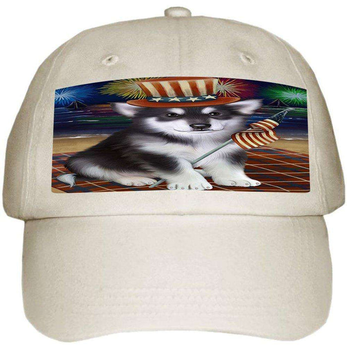 4th of July Independence Day Firework Alaskan Malamute Dog Ball Hat Cap HAT49875