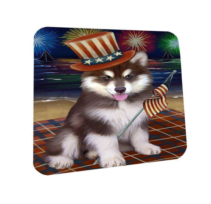 4th of July Independence Day Firework Alaskan Malamute Dog Coasters Set of 4 CST48672