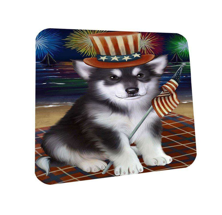 4th of July Independence Day Firework Alaskan Malamute Dog Coasters Set of 4 CST48673