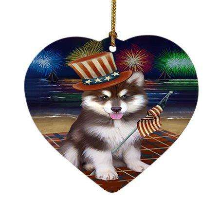 4th of July Independence Day Firework Alaskan Malamute Dog Heart Christmas Ornament HPOR48713