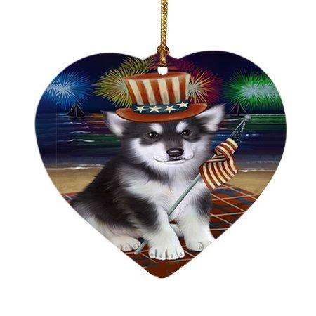 4th of July Independence Day Firework Alaskan Malamute Dog Heart Christmas Ornament HPOR48714