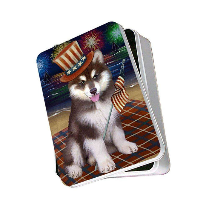 4th of July Independence Day Firework Alaskan Malamute Dog Photo Storage Tin PITN48713