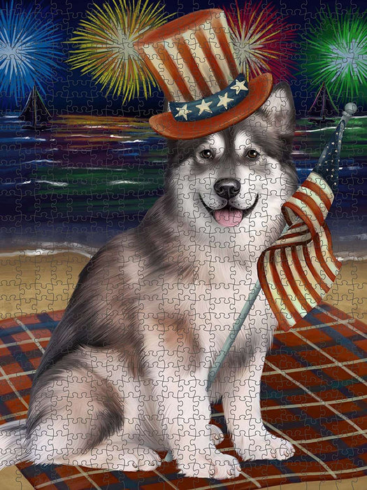 4th of July Independence Day Firework Alaskan Malamute Dog Puzzle with Photo Tin PUZL48312