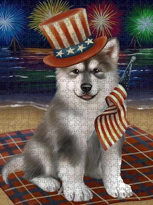 4th of July Independence Day Firework Alaskan Malamute Dog Puzzle with Photo Tin PUZL48318