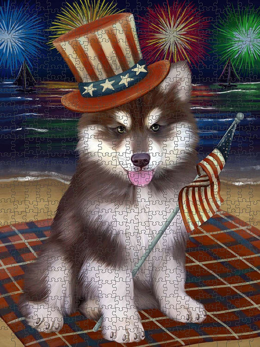 4th of July Independence Day Firework Alaskan Malamute Dog Puzzle with Photo Tin PUZL49845 (300 pc.)