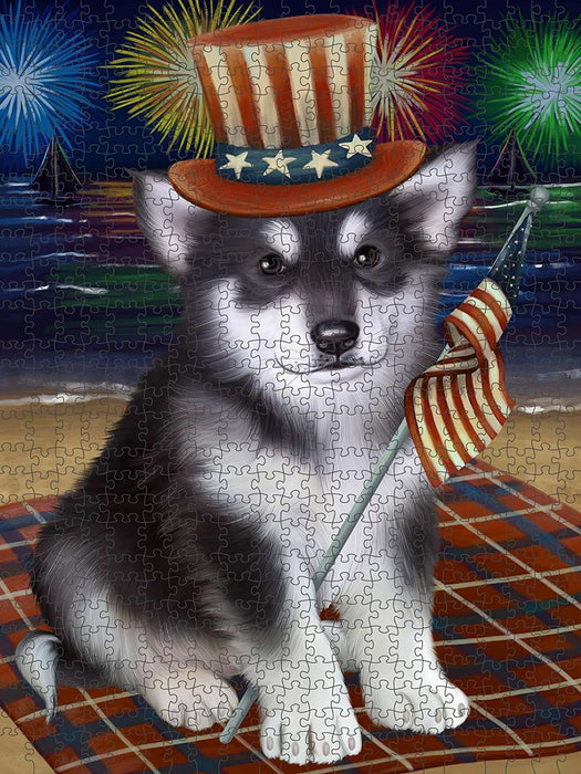 4th of July Independence Day Firework Alaskan Malamute Dog Puzzle with Photo Tin PUZL49848 (300 pc.)