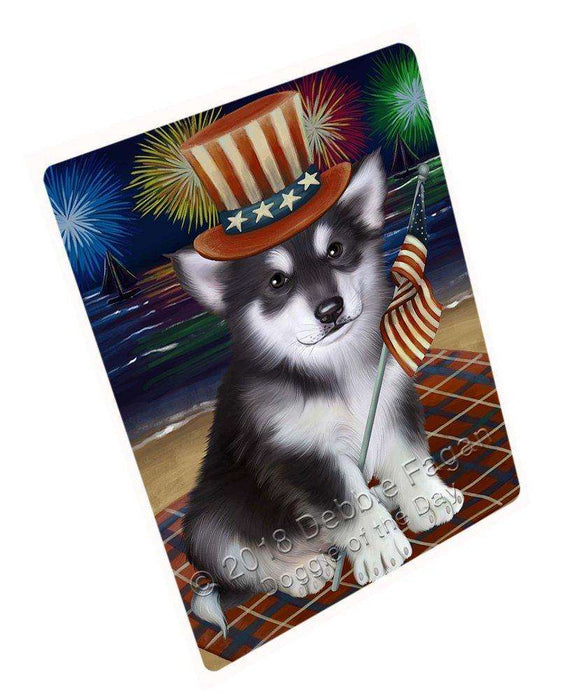 4th of July Independence Day Firework Alaskan Malamute Dog Tempered Cutting Board C49836 (Large)