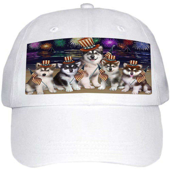 4th of July Independence Day Firework Alaskan Malamutes Dog Ball Hat Cap HAT48195