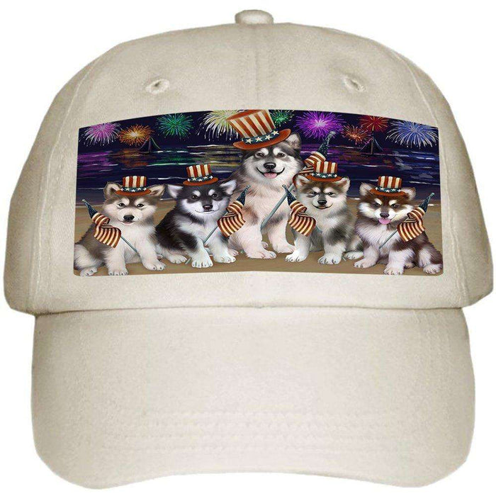4th of July Independence Day Firework Alaskan Malamutes Dog Ball Hat Cap HAT48195