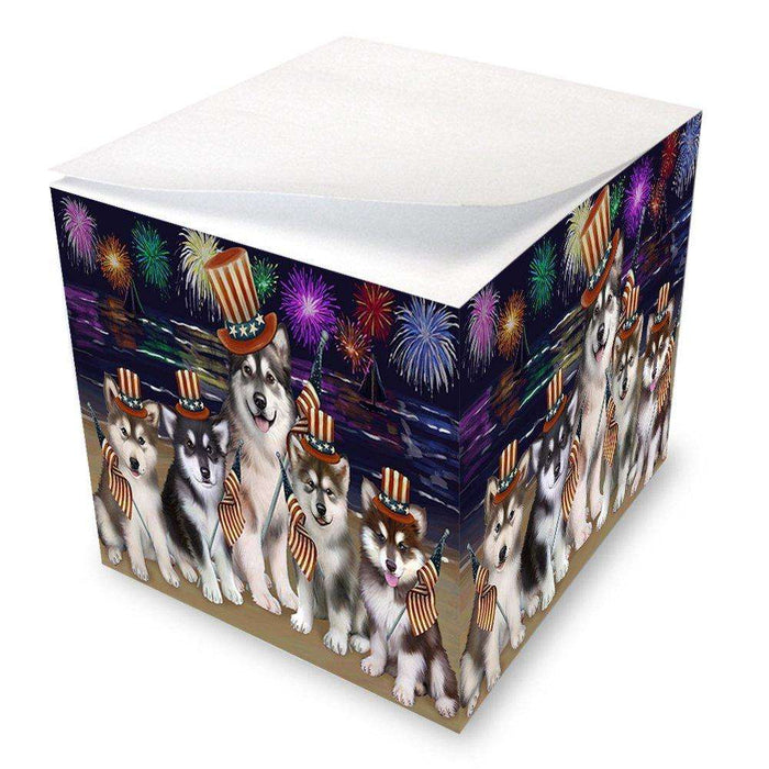 4th of July Independence Day Firework Alaskan Malamutes Dog Note Cube NOC48154