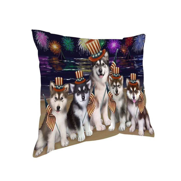 4th of July Independence Day Firework Alaskan Malamutes Dog Pillow PIL48668