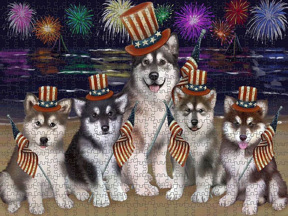 4th of July Independence Day Firework Alaskan Malamutes Dog Puzzle with Photo Tin PUZL48315