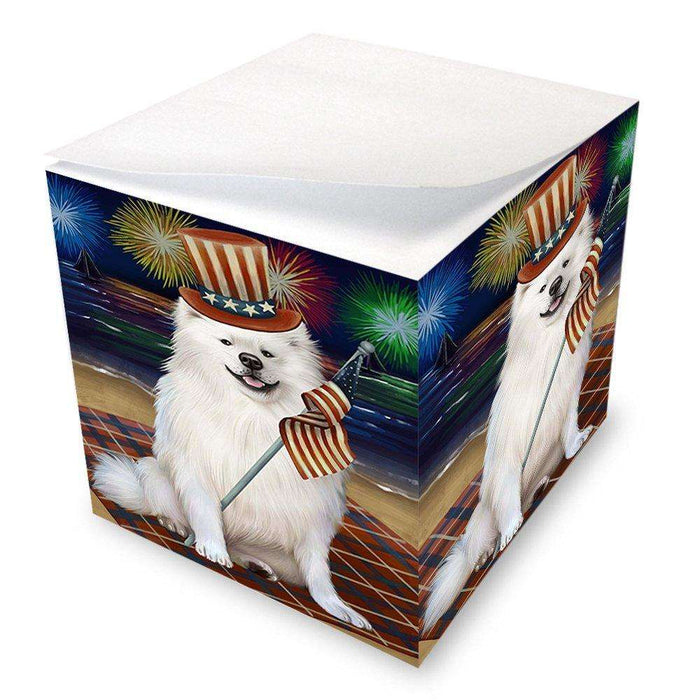 4th of July Independence Day Firework American Eskimo Dog Note Cube NOC48156