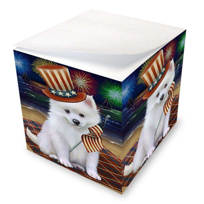 4th of July Independence Day Firework American Eskimo Dog Note Cube NOC48158