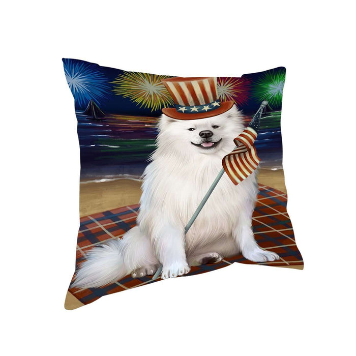 4th of July Independence Day Firework American Eskimo Dog Pillow PIL48676