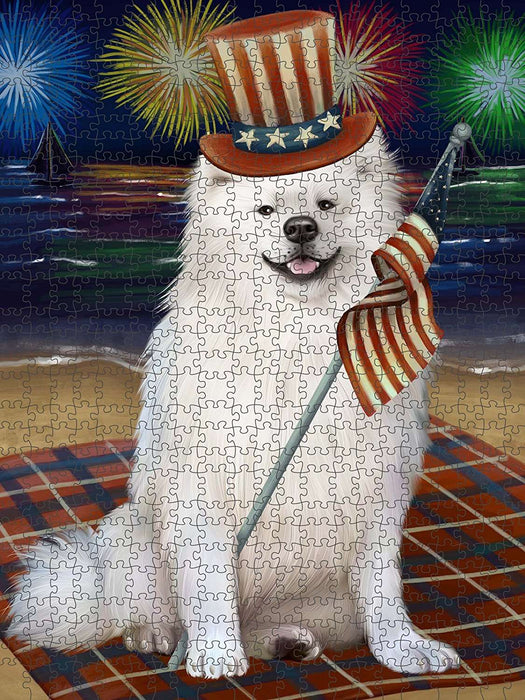 4th of July Independence Day Firework American Eskimo Dog Puzzle with Photo Tin PUZL48321