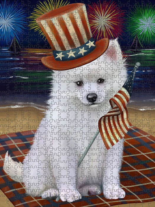 4th of July Independence Day Firework American Eskimo Dog Puzzle with Photo Tin PUZL48327