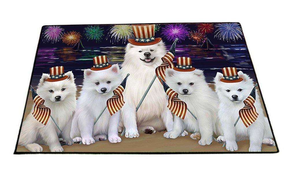 4th of July Independence Day Firework American Eskimos Dog Floormat FLMSA48225