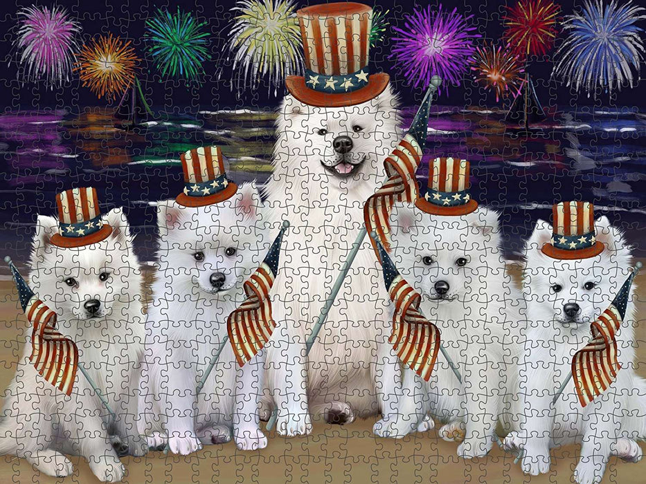 4th of July Independence Day Firework American Eskimos Dog Puzzle with Photo Tin PUZL48324
