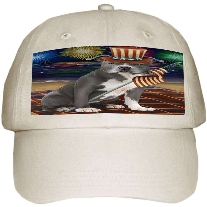 4th of July Independence Day Firework American Staffordshire Terrier Dog Ball Hat Cap HAT59892