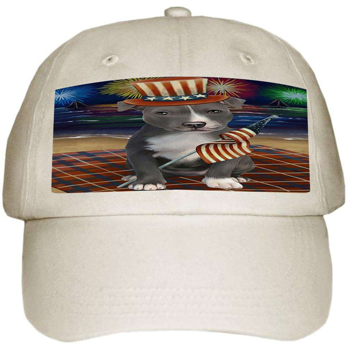 4th of July Independence Day Firework American Staffordshire Terrier Dog Ball Hat Cap HAT59898
