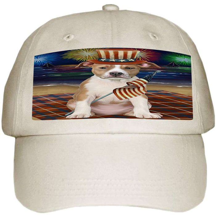 4th of July Independence Day Firework American Staffordshire Terrier Dog Ball Hat Cap HAT59901
