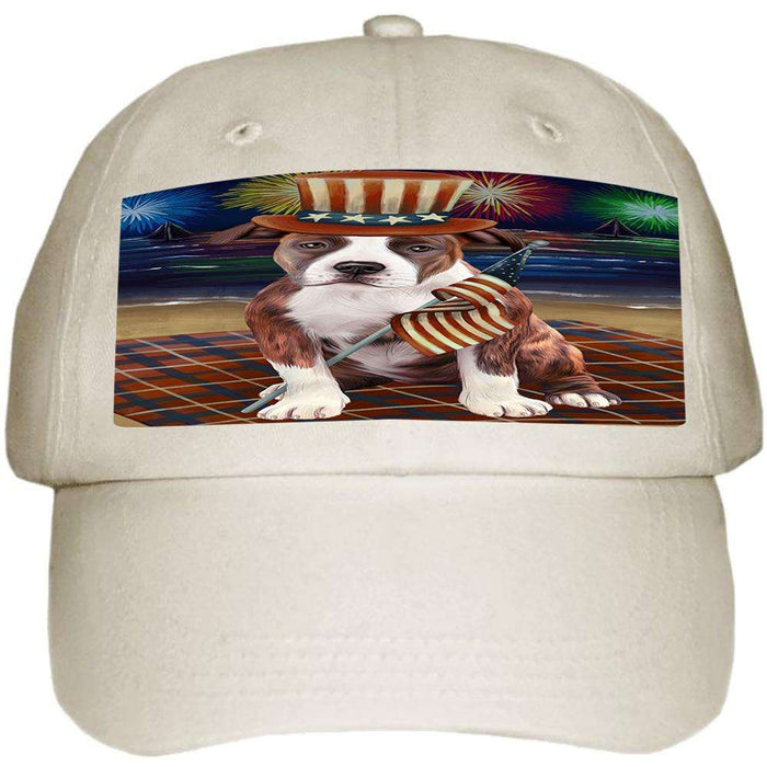 4th of July Independence Day Firework American Staffordshire Terrier Dog Ball Hat Cap HAT59907