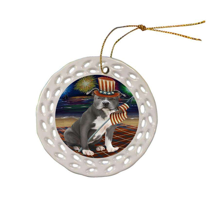 4th of July Independence Day Firework American Staffordshire Terrier Dog Ceramic Doily Ornament DPOR52391