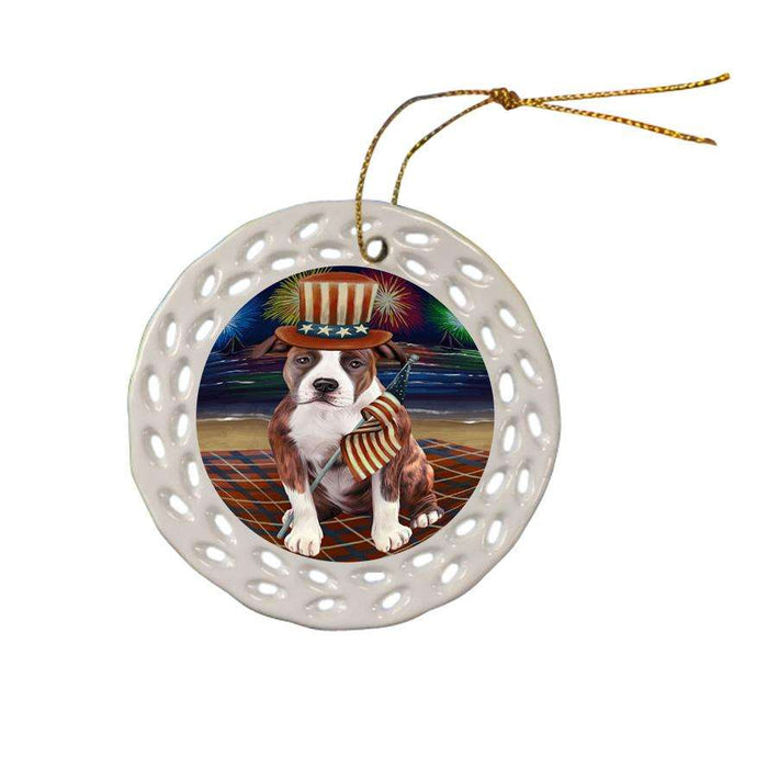 4th of July Independence Day Firework American Staffordshire Terrier Dog Ceramic Doily Ornament DPOR52396