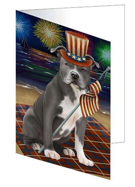 4th of July Independence Day Firework American Staffordshire Terrier Dog Handmade Artwork Assorted Pets Greeting Cards and Note Cards with Envelopes for All Occasions and Holiday Seasons GCD61202