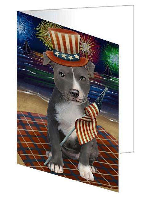 4th of July Independence Day Firework American Staffordshire Terrier Dog Handmade Artwork Assorted Pets Greeting Cards and Note Cards with Envelopes for All Occasions and Holiday Seasons GCD61208