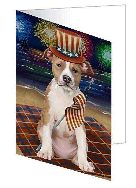 4th of July Independence Day Firework American Staffordshire Terrier Dog Handmade Artwork Assorted Pets Greeting Cards and Note Cards with Envelopes for All Occasions and Holiday Seasons GCD61211