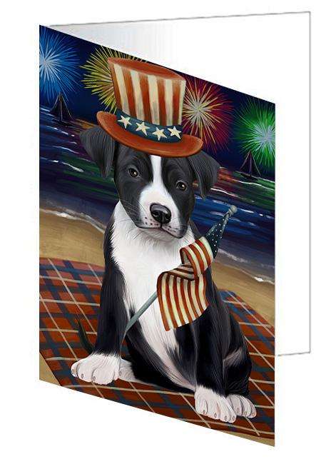 4th of July Independence Day Firework American Staffordshire Terrier Dog Handmade Artwork Assorted Pets Greeting Cards and Note Cards with Envelopes for All Occasions and Holiday Seasons GCD61214