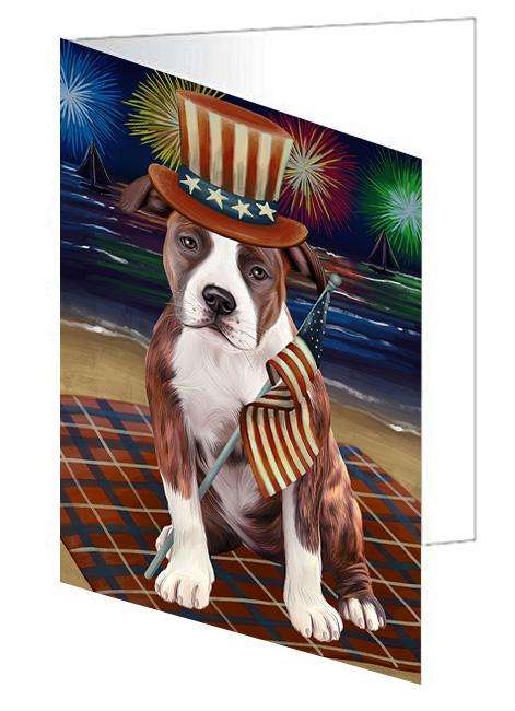 4th of July Independence Day Firework American Staffordshire Terrier Dog Handmade Artwork Assorted Pets Greeting Cards and Note Cards with Envelopes for All Occasions and Holiday Seasons GCD61217