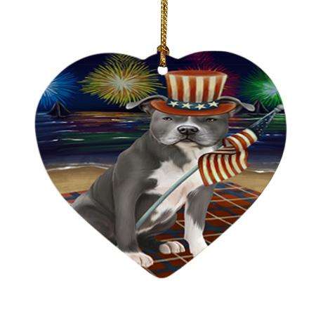 4th of July Independence Day Firework American Staffordshire Terrier Dog Heart Christmas Ornament HPOR52001