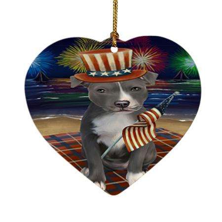 4th of July Independence Day Firework American Staffordshire Terrier Dog Heart Christmas Ornament HPOR52003