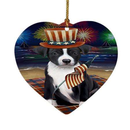 4th of July Independence Day Firework American Staffordshire Terrier Dog Heart Christmas Ornament HPOR52005