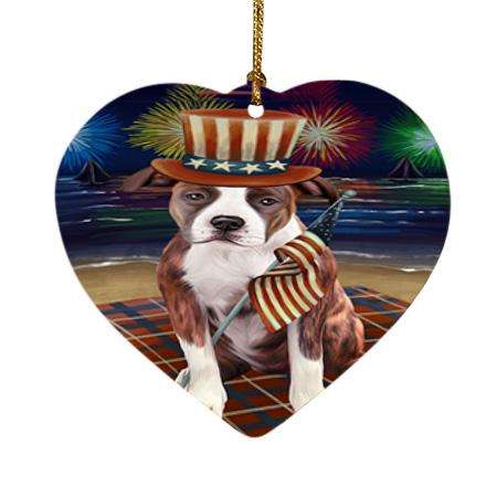 4th of July Independence Day Firework American Staffordshire Terrier Dog Heart Christmas Ornament HPOR52006