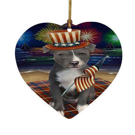 4th of July Independence Day Firework American Staffordshire Terrier Dog Heart Christmas Ornament HPOR52393