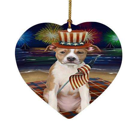 4th of July Independence Day Firework American Staffordshire Terrier Dog Heart Christmas Ornament HPOR52394