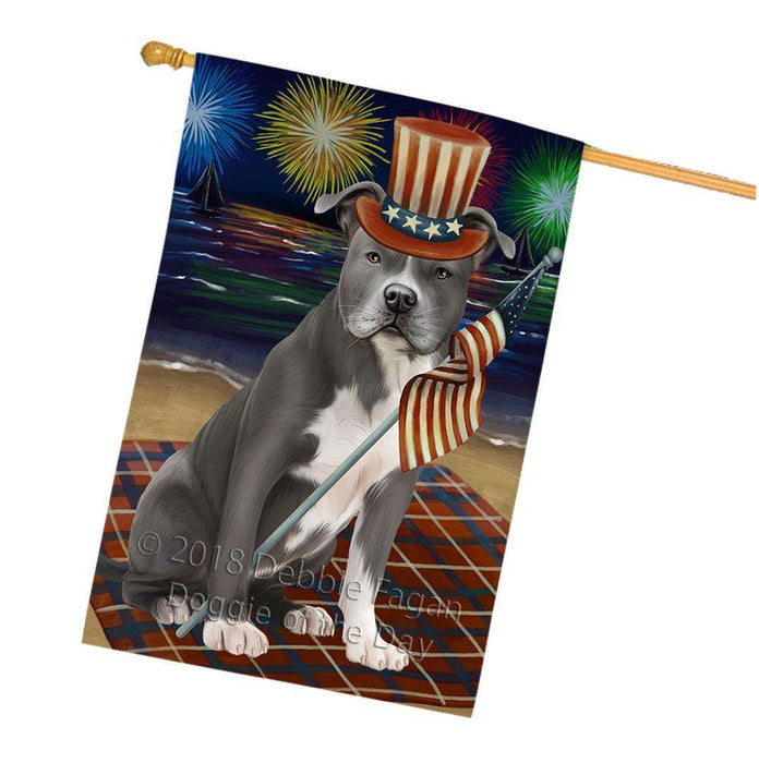 4th of July Independence Day Firework American Staffordshire Terrier Dog House Flag FLG52134