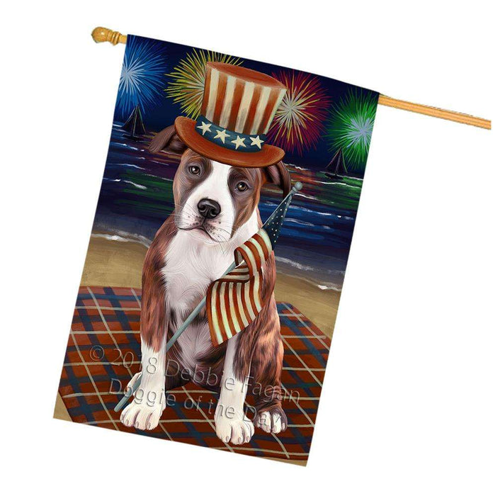 4th of July Independence Day Firework American Staffordshire Terrier Dog House Flag FLG52139